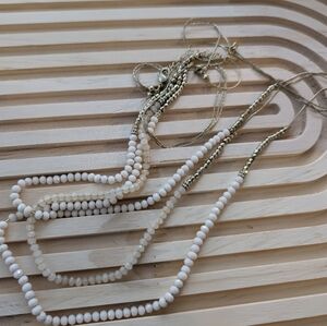 3 Stranded Necklace Delicate  Light Pinkish Glass Beads  Gold Beads Multi strand